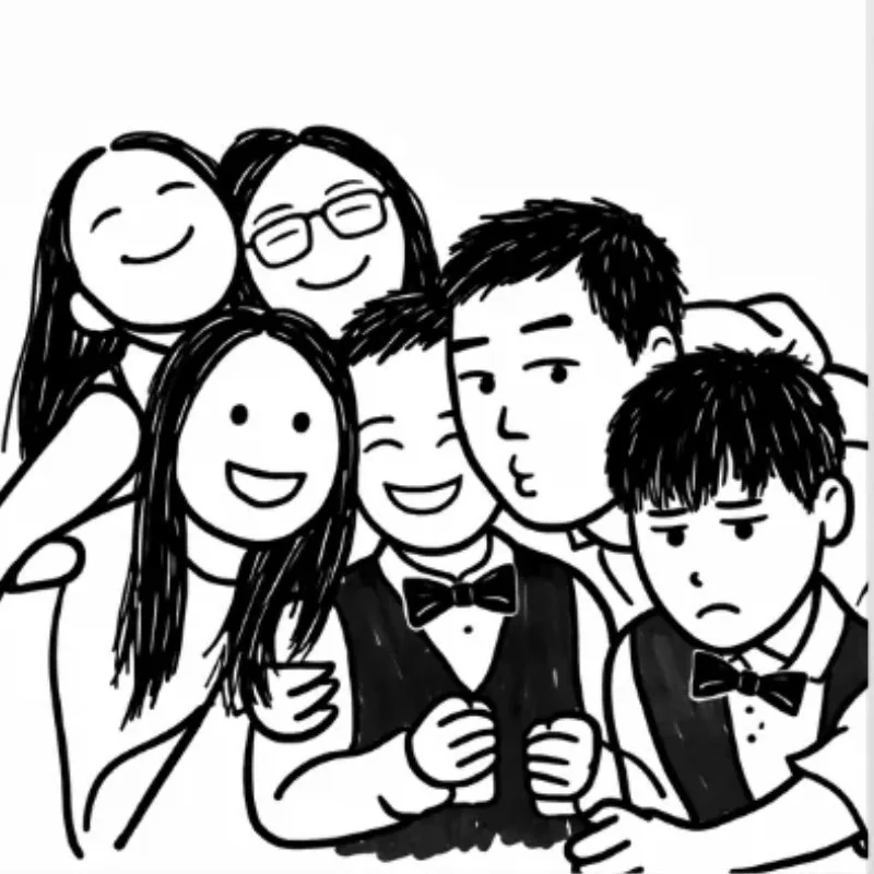 Pencil sketch style AI photo booth print made at a Sydney wedding